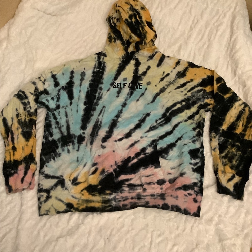 Orange Kiss Sz Large “Self Love” Tie Dye Hoodie -SI